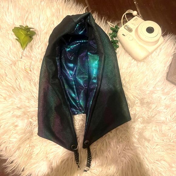Reversible Black & Blue Holographic Rave Hood - Picture 3 of 8
